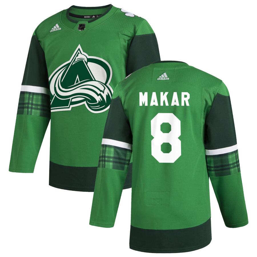 Colorado Avalanche #8 Cale Makar Men Adidas 2020 St. Patrick Day Stitched NHL Jersey Green
